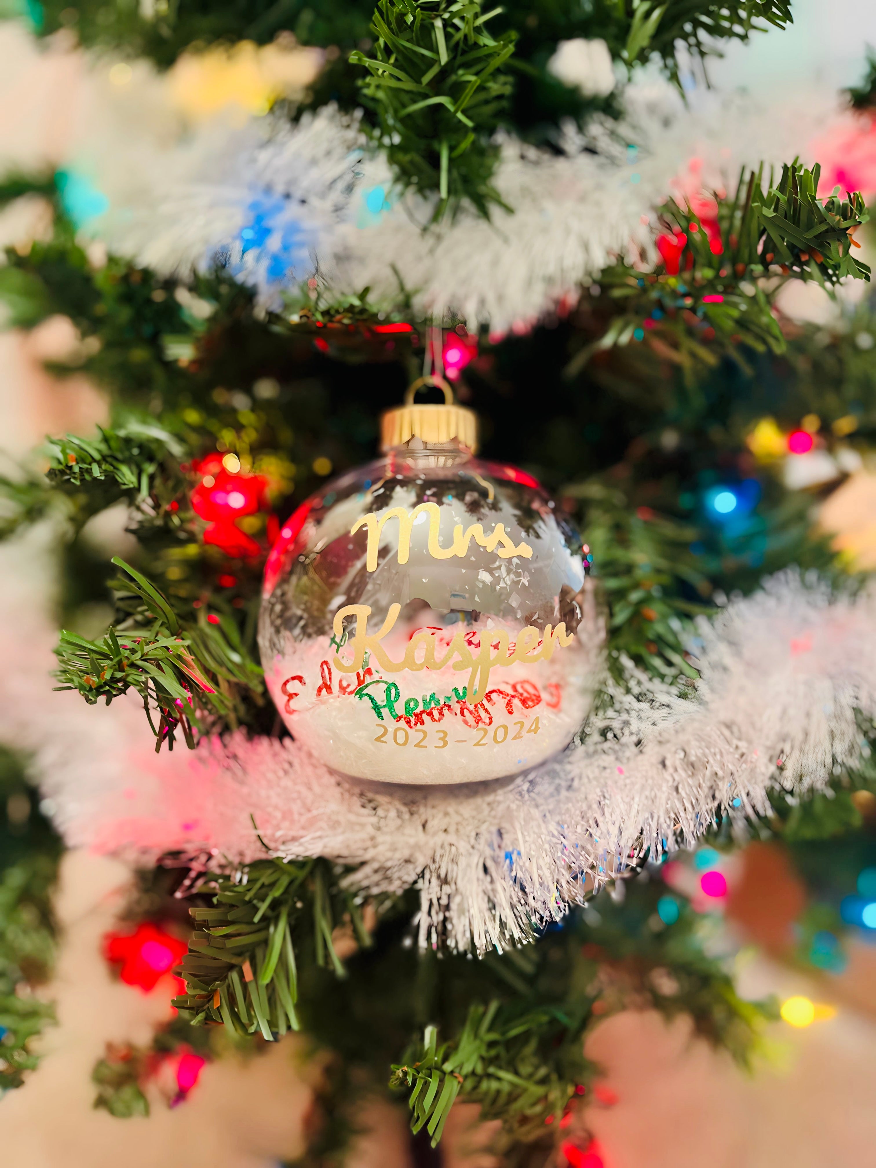 Snow Globe Christmas Ornament for Teachers with Class List