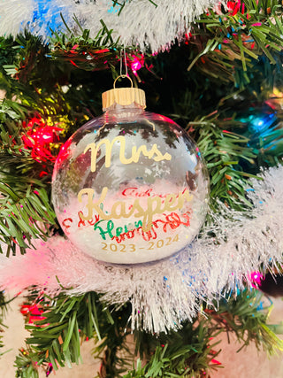 Snow Globe Christmas Ornament for Teachers with Class List